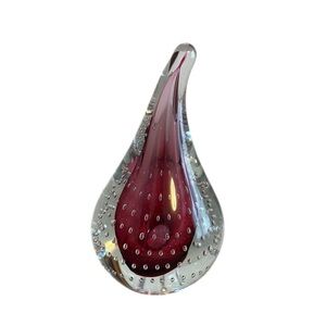 Adam Jablonski Teardrop Art Glass Paperweight Signed Cranberry